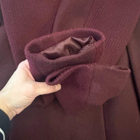 Guess Women's Pleated Wool Blend Flared Coat Burgundy Size Large - Picture 7 of 14